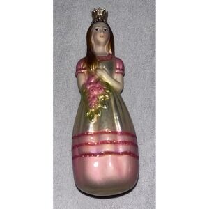 Krebs Glas Lauscha Delicate Princess Pink Crown German Blown Christmas Ornament